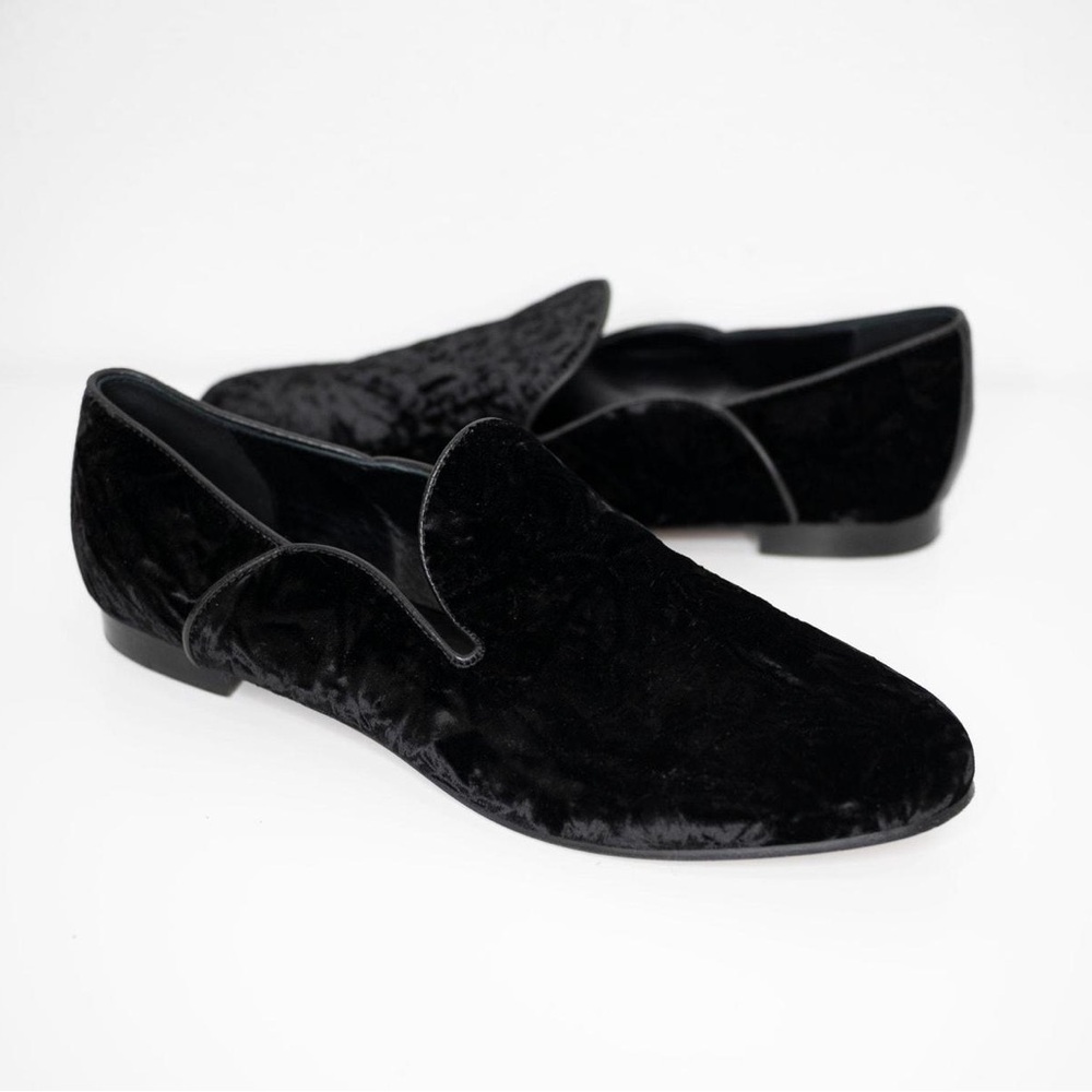 M. GEMI The Petalo Due Loafers in Black Crushed Velvet- Size 38.5 (fits size 8)